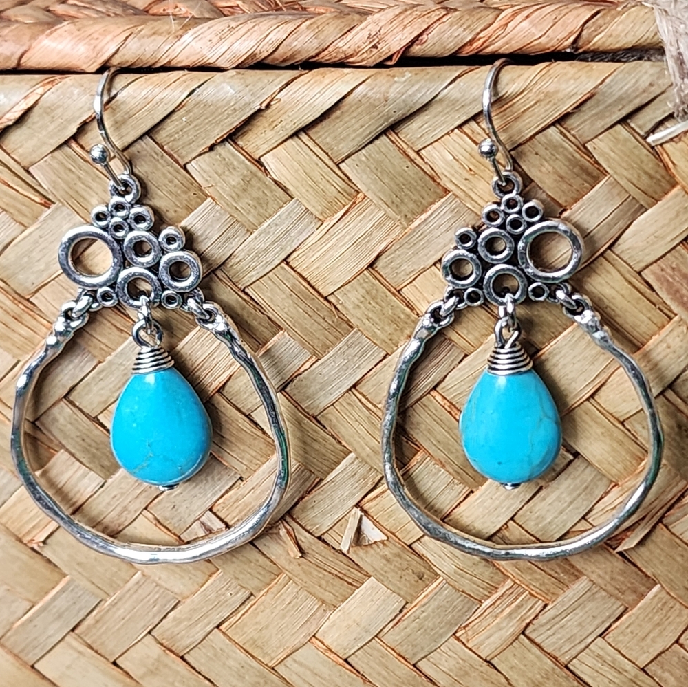 BOHEMIAN BlueTribal Earrings Simulated Turquoise  Spiral Swirl